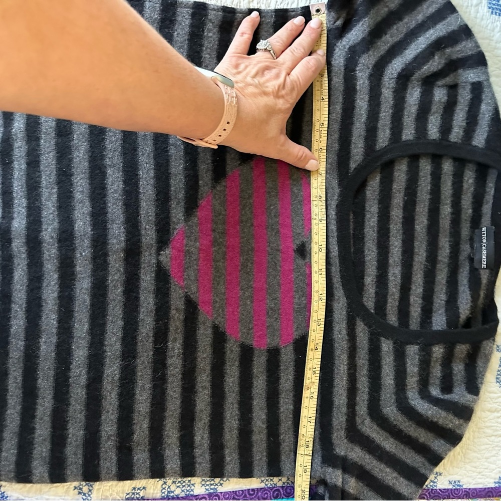 Sutton Cashmere black/grey stripe with pink/gray heart sweater no size t… - Picture 8 of 8